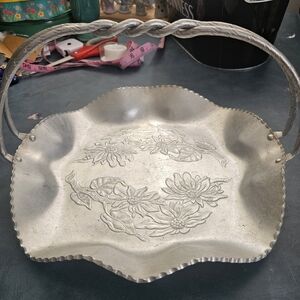 Silver Floral Etched Serving Tray